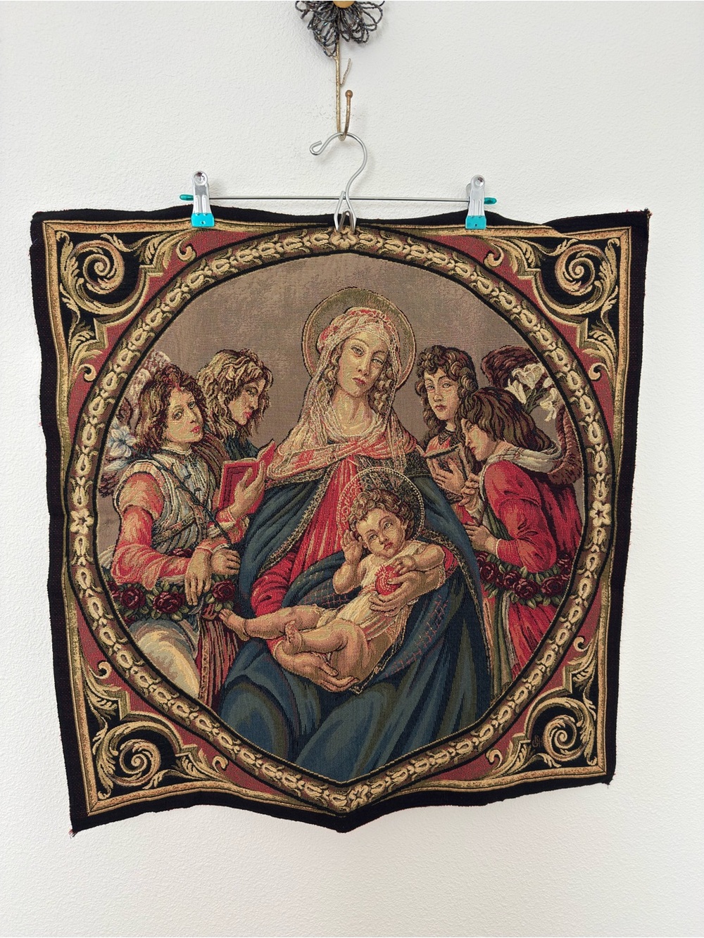 Italian Woven Wall Art Tapestry "Madonna del Melograno" (Botticelli) Renaissance